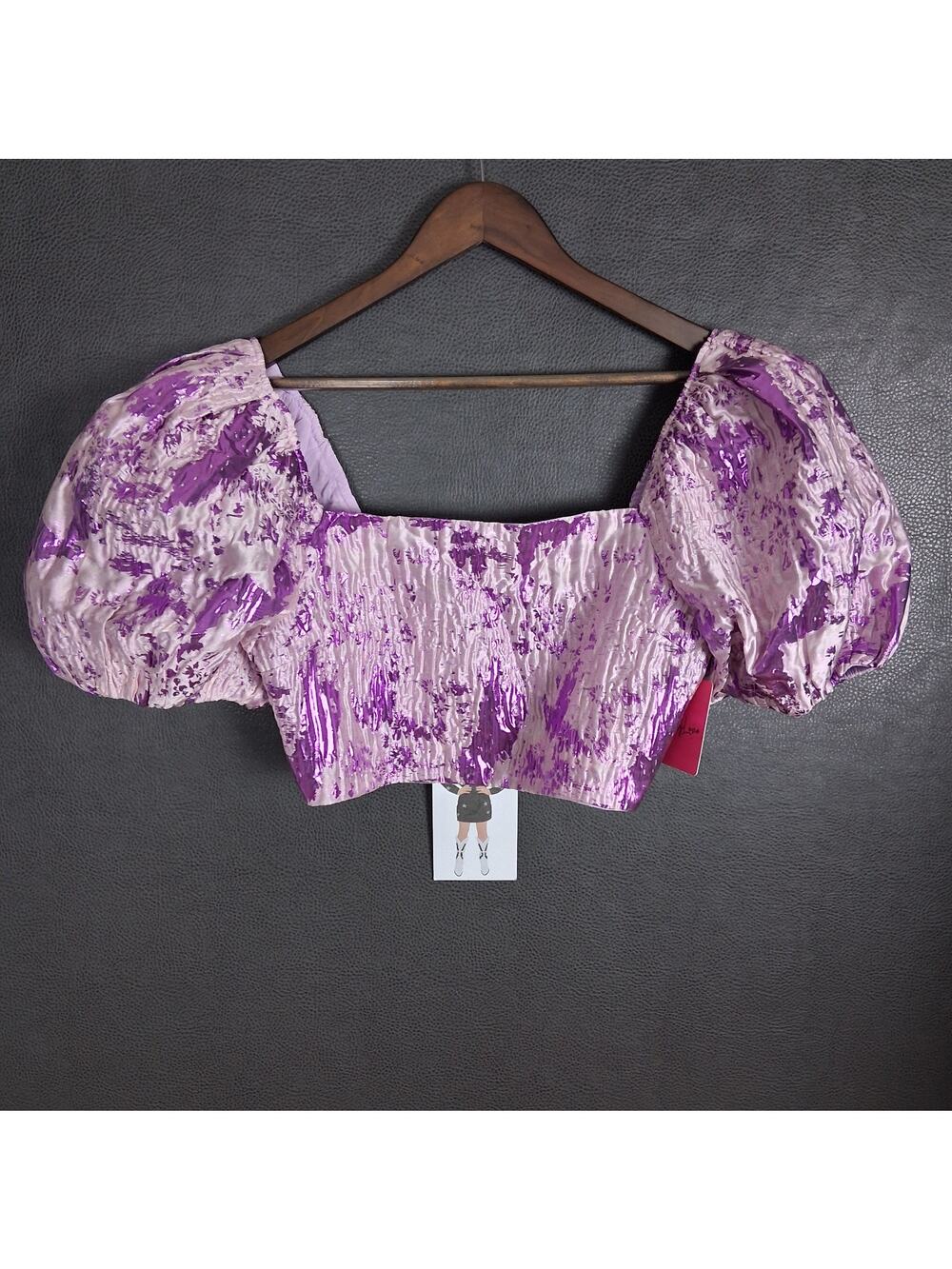 Buddy Love Raelynn Top Womens Medium Calloway Electrify Ruffle Puff Sleeve Shiny